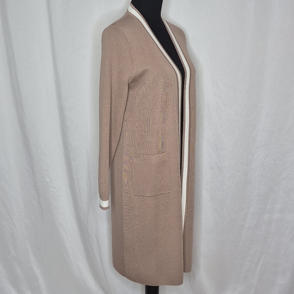 Tahari Open Front Long Sleeve Longline Colorblock Career Cardigan - Size M - Picture 3 of 13